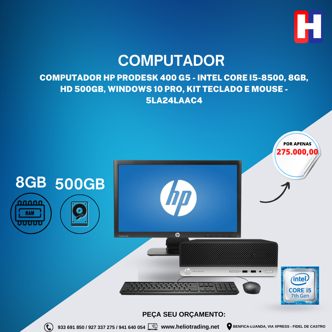 COMPUTADOR HP PRODESK 400 G5 - INTEL CORE I5-8500, 8GB, HD 500GB