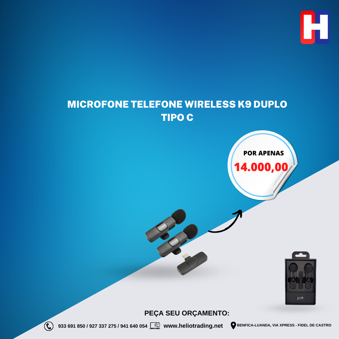 MICROFONE TELEFONE WIRELESS K9 DUPLO TIPO C