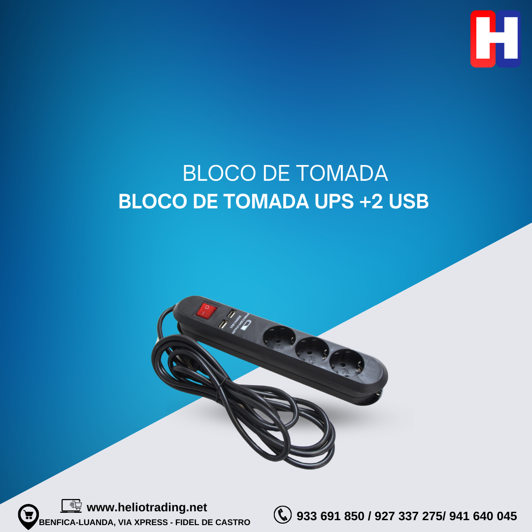 BLOCO DE TOMADA UPS +2 USB