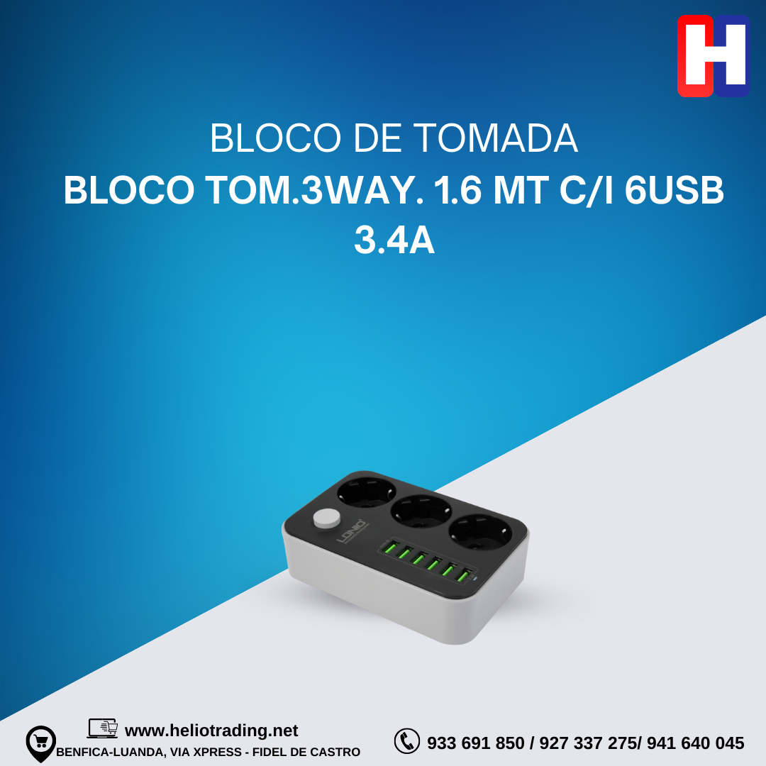 BLOCO TOM.3WAY. 1.6 MT C/I 6USB 3.4A