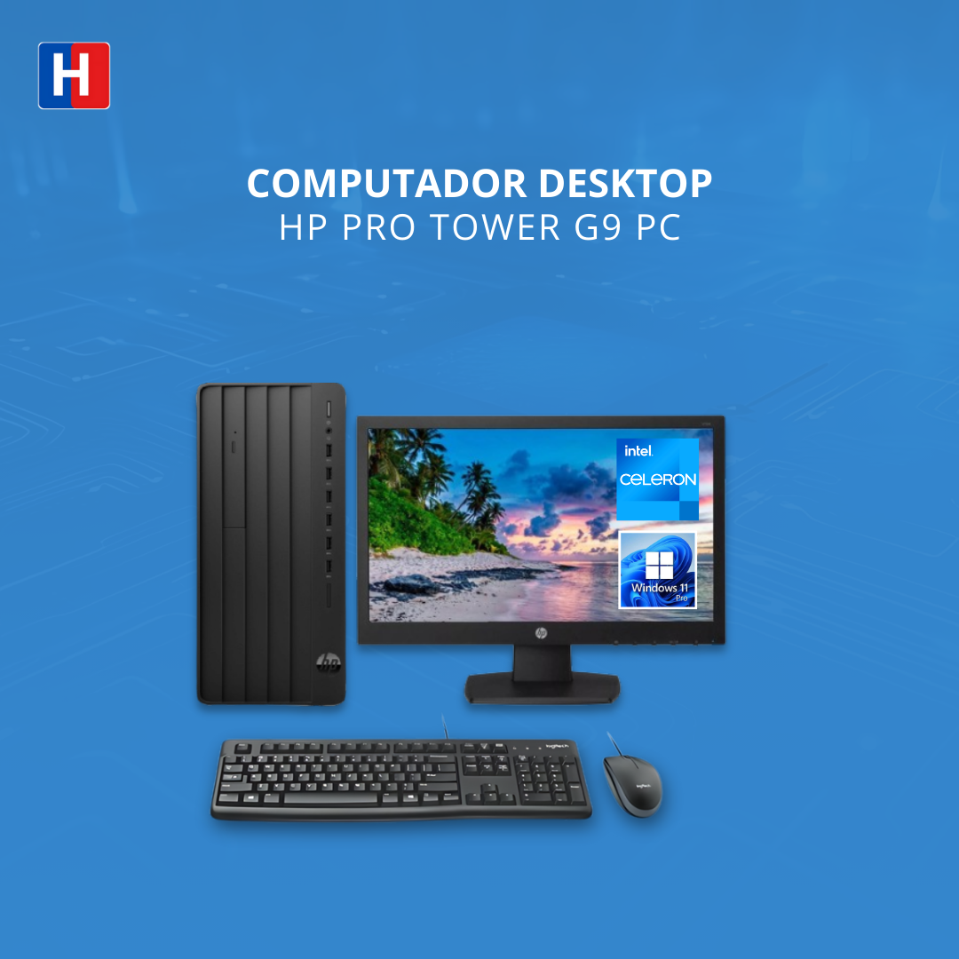 COMPUTADOR DESKTOP HP PRO TOWER G9 PC – INTEL CELERON (12600U) 4GB.RAM + 1TB.HDD. WINDOWS 11 PRO