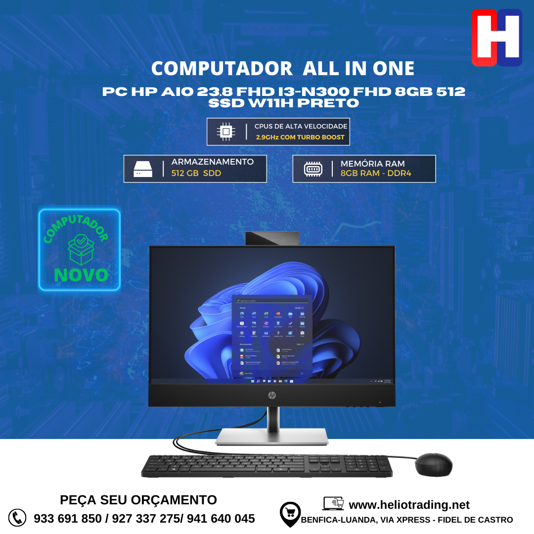 PC HP AIO 23.8 FHD I3-N300 FHD 8GB 512 SSD W11H PRETO