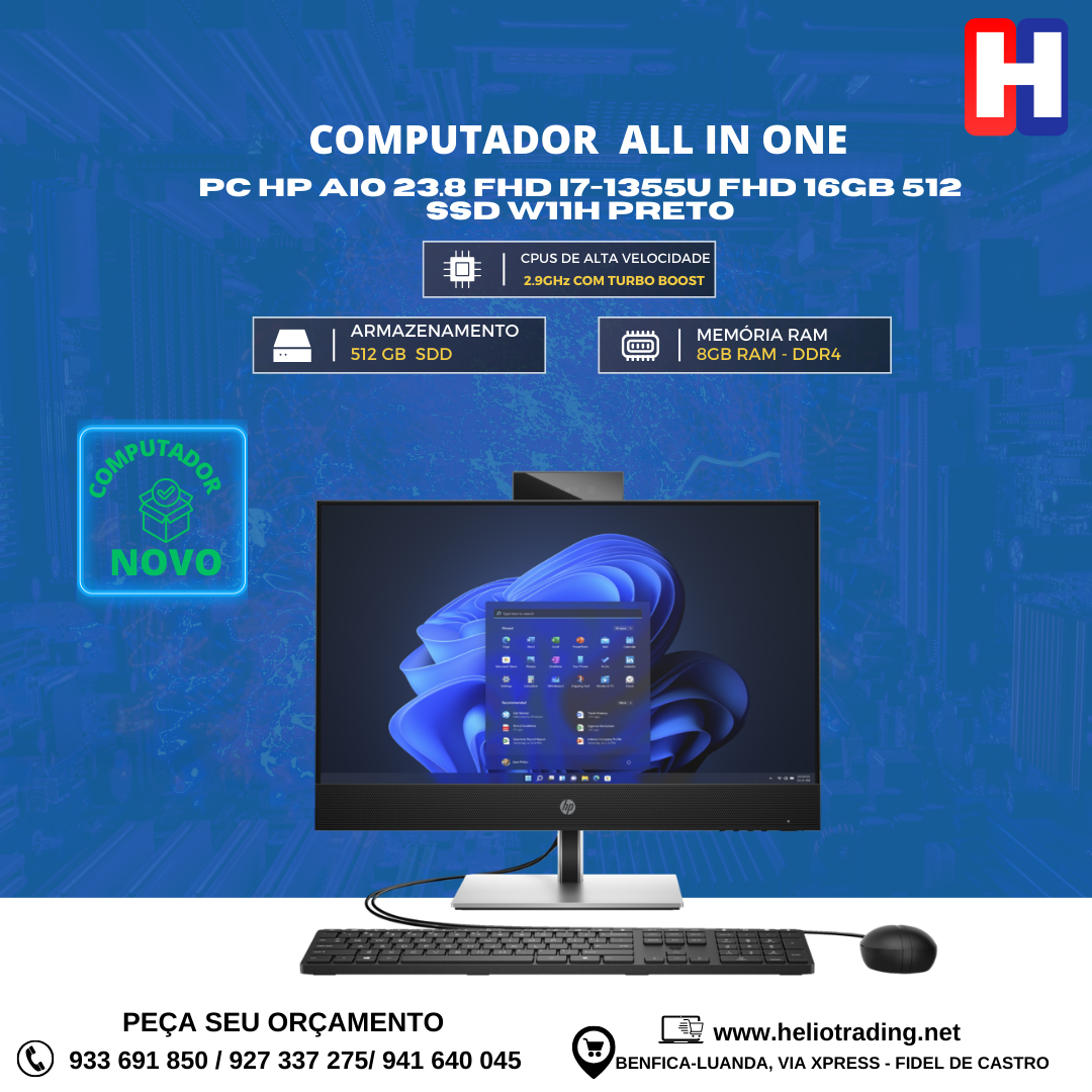 PC HP AIO 23.8 FHD I7-1355U FHD 16GB 512 SSD W11H PRETO