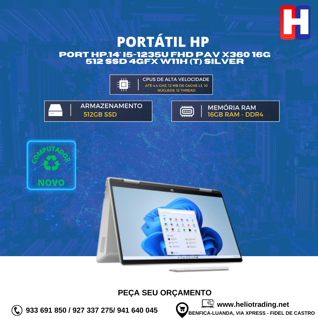 PORT HP.14′ I5-1235U FHD PAV X360 16G 512 SSD 4GFX W11H (T) SILVER