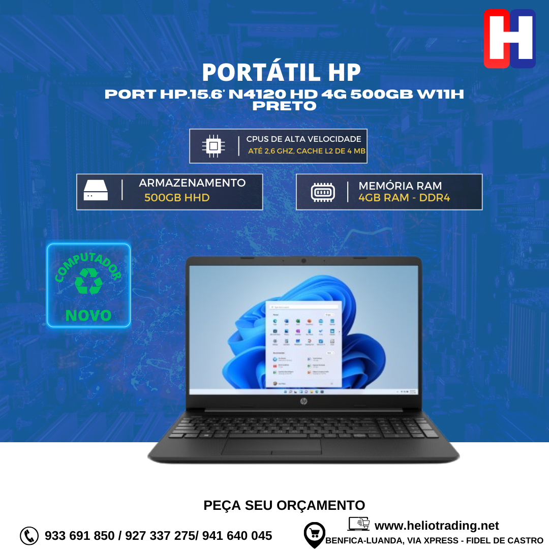 PORT HP.15.6′ N4120 HD 4G 500Gb W11H PRETO