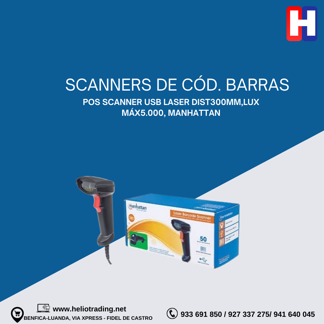 POS SCANNER USB LASER Dist300mm,Lux máx5.000, MANHATTAN