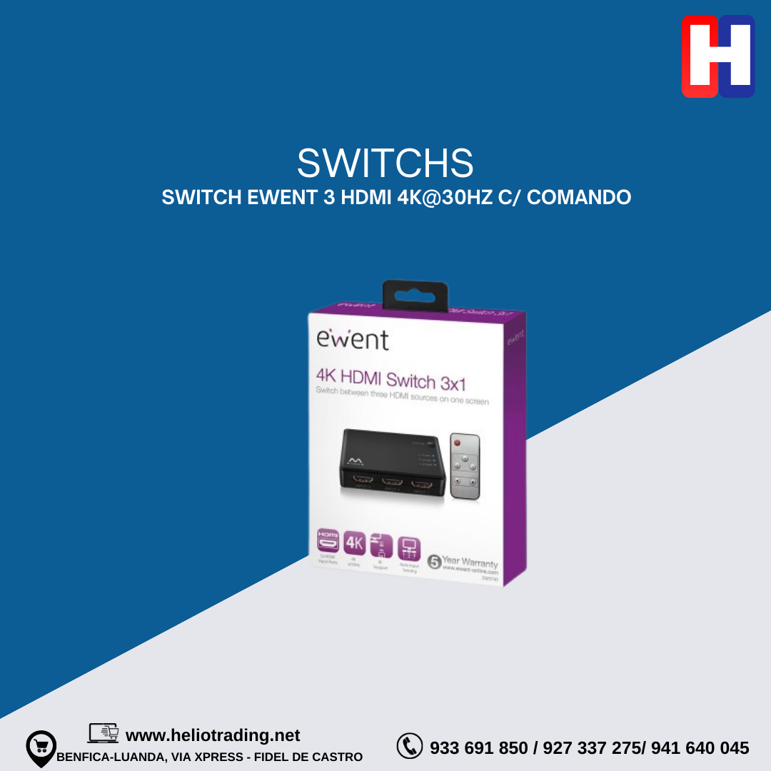 SWITCH EWENT 3 HDMI 4K@30HZ C/ COMANDO